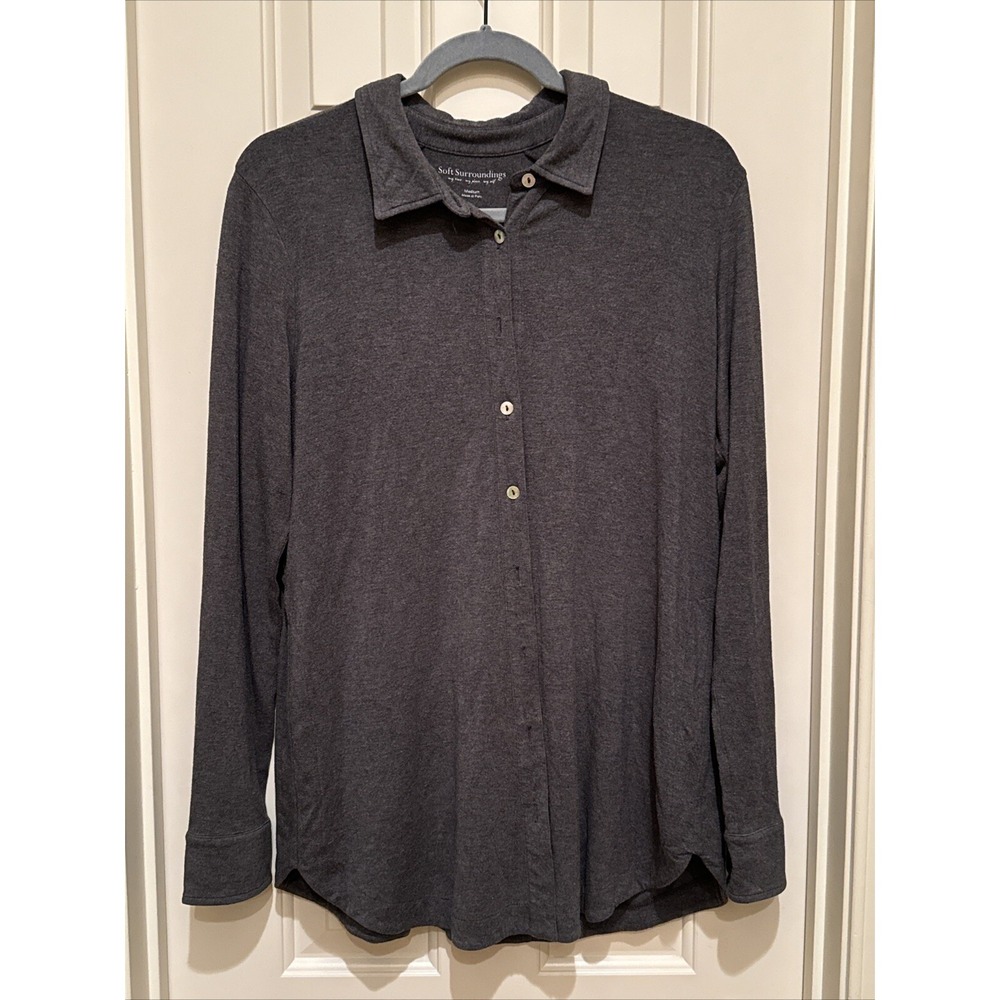Soft Surroundings Gray Long‎ Line Cardigan Size M Criss Cross Back